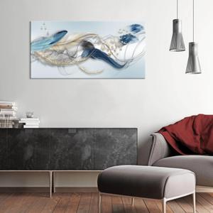 Abstract Canvas Wall Art Modern Blue and Gray White Feather Wall Decor Picture Canvas Print for Living Room Blue Wall Art Butterfly Wall Art Abstract Home Bedroom Office Decoration Stretched 24x48inch