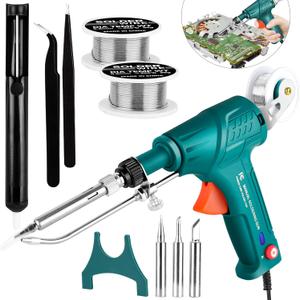 Soldering Gun Kit, 120W Adjustable Temp Multi-Function Soldering Iron Set, Soldering Iron Kit for Electronics Welding Repair (10-Piece Set) (Green)