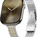 BAITEYOU Narrow Metal Band Compatible with Apple Watch Bands 38mm 40mm 41mm 42mm 44mm 45mm 46mm 49mm (Series 11 10 9 8 7 6 5 4 3 2 1 SE Ultra), Dressy Thin Stainless Steel iWatch Bands for Women (Silver/Gold New)