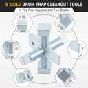 Feekoon 6 Sided Cleanout Plug Wrench, Plumbing Tools and Plumbing Wrench, Threaded Drum Trap Tools for Both Slotted or Square Countersunk Cleanout Plugs Drum Traps Heavy Duty Iron(Blue Zinc Plating)