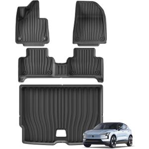 SMABEE Floor Mats & Cargo Liner for 2024 2025 2026 Volvo EX30 | 2026 EX30 Accessories,All Weather Floor Liner,1st & 2nd Row,Car Mats,Cargo Mat,Heavy Duty,Non-slip,TPE,Black