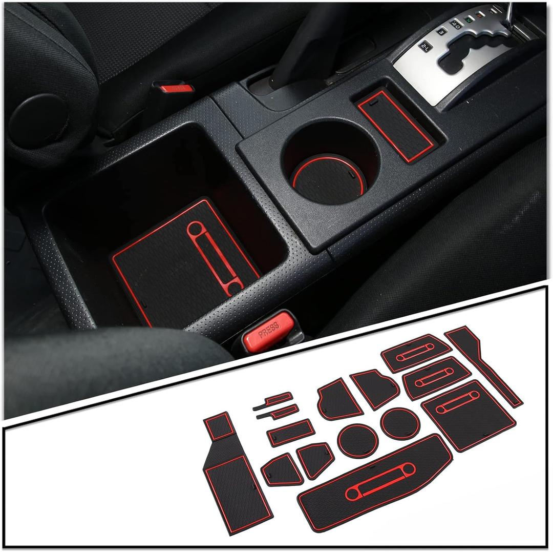 LLKUANG Interior Cup Holder Inserts, Center Console Liner Mats, for Toyota FJ Cruiser 2007-2021 Anti Slip Mat Door Slot Pad Cup Cushion Groove Mat 15-pc Set, Red
