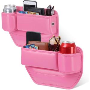 Aliceset 2 Pack Pink Car Seat Gap Filler Organizer with Cup Holder and Storage Leather Car Organizer for Keys Cards Phone Sunglasses and Small Items