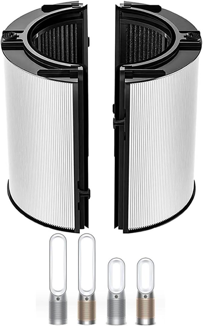 360 Combi Glass 2-in-1 HEPA+Carbon Replacement Filter for Dyson TP07 HP07 TP06 HP06 TP10 HP10 TP09 HP09 TP04 HP04 PH04 PH03 PH02 PH01 Air Purifier, H13 Grade True HEPA Pure Cool Hot Fan Filter, Black