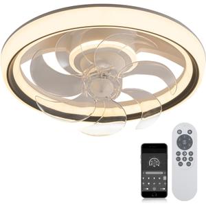 Enclosed Ceiling Fans with Lights,Flush Mount Modern Ceiling Fan and Remote Control,18.89 in Fandelier Ceiling Fan with Light,3000K-6500K Dimmable LED Fan Light-015