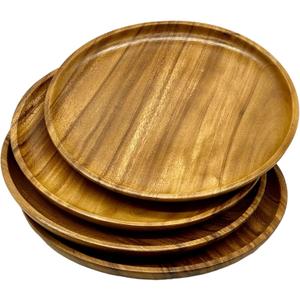 Wooden Plates, Set of 4 Servers, 12 Round, Handcrafted Acacia Hardwood, Versatile Durable Sustainable Tableware for Dinner, Lunch, Breakfast, Charger Plate, Platter, Large.