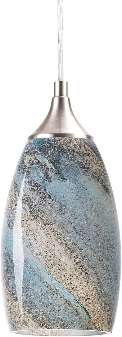 COOSA 1-Light Pendant Light,Handcrafted Art Glass Hanging Light for Kitchen Island,Brushed Nickel Finish with Adjustable Cord Mounted Fixture(Earth)