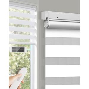 No Drill Motorized Zebra Blinds with Remote,Cordless Shades Dual Layer,Thermal Insulated Upgraded Shades(White,31" W x 72" H)