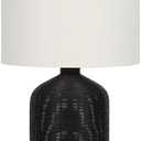 Monarch Specialties I 9734 LightingTable Lamp, Black Rattan, Ivory/Cream Shade, Modern