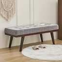 Entryway Bench, 47.2" Grey Rubberwood Bench for Bedroom with Padded Cushion, Ottoman End of Bed with Solid Wood Legs for Living Room, Foyer, Dining Room, Hallway, Loads 300 lb, 47.2" L x 17" W x 17" H