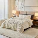 Queen Faux Rabbit Fur Comforter Set - 3 Pieces Fluffy Bedding Set Ultra Soft Warm Shaggy Winter Flannel Bed Set, Luxury Skin Friendly Sherpa Comforter Set & Pillow for Thanksgiving Beige Cream White