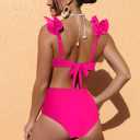 SPORLIKE Women High Waisted Swimsuit Flounce Straps Bikini Bathing Suit (Pink, L)