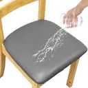 Treaful Chair Covers for Dining Chairs, 2 Pcs Waterproof Dining Room Chair Seat Covers, PU Leather Stretch Kitchen Dining Room Chair Covers Seat Cushion Slipcovers Protectors with Elastic Ties-Grey