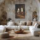 vintage halloween wall art Two cute ghosts in a library Canvas print romantic dark academia moody cottagecore horror posters for Halloween Party House Room Decor 8x12inch Framed