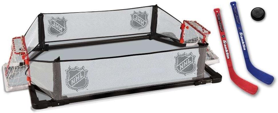Franklin Sports Kids Knee Hockey Rink Game Set - Indoor Mini Hockey Goals + Kids Sticks Set for Floor + Rug - 36" x 24"