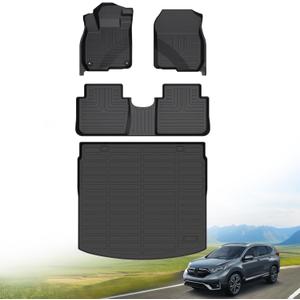 Hutisya-Floor Mats & Cargo Liner Set Fit for 2017-2022 Honda CR-V (Deck in Upper Position)(Not for Hybrid) All Weather Protection Anti-Slip & Durable TPE Full Set Liners Automotive Accessories-Black