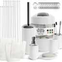 Clara Clark Bathroom Set - White Bathroom Accessories Set, Bathroom Sets with Shower Curtain and Rugs, 23PC Shower Curtain Set with Liner, Soap Dispenser, Soap Dish, Toilet Brush Holder, and Trash Can