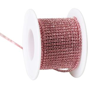 KAOYOO 10 Yards 2mm/0.08" Crystal Rhinestone Close Chain Trim Sew on Trim for Sewing Crafts,DIY Decoration,Jewelry,Wedding (Pink)