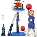 2 in 1 Toddler Basketball Hoop and T Ball Set with Automatic Pitching Machine - Adjustable Height, Kids Basketball Hoop Suit for Indoor/Outdoor, Sport Toys Gifts for Boys Age 3-5, Black