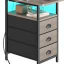 Sthmec End Table with Charging Station,LED Side Tables with USB Ports and Outlets,Narrow Nightstands Bedside Tables with 3 Drawers for Small Space,Slim Sofa Table for Livingroom,Grey