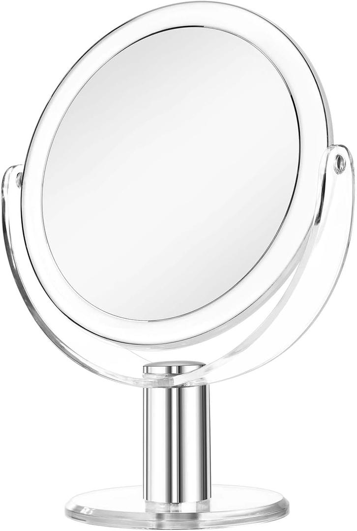 Vanity Mirror Makeup Mirror with Stand, 1X/15X Magnification Double Sided 360 Degree Swivel Magnifying Mirror, 7.4 Inch (Transparent)