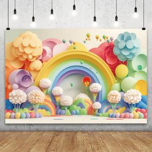 YongFoto Paper Flowers Backdrop 10x5ft Colorful Cut Paper Floral Blossom Rainbow Arch Hot Air Balloon Honeycomb Ball Photography Background Lovely Party Banner Home Decor Photo Studio Booth Props (10ftx5ft, Style 2)