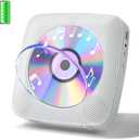 Gueray CD Player Portable with Bluetooth Wall Mountable, CD Music Battery Operated Players for Home with Speakers 1800mAh Rechargeable LCD Screen Display FM Radio USB AUX Jack Remote Control (White)