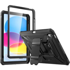 DICEKOO Case for iPad (A16) 11th Generation 11-inch 2025 / iPad 10th Generation 10.9-inch 2022, Rugged Full Body Protective Cover with Pencil Holder, Built-in Screen Protector and Kickstand - Black