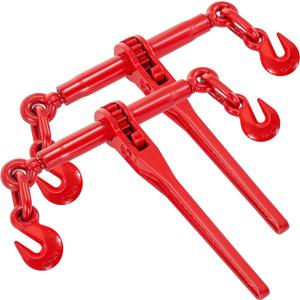 VEVOR 9215LBS 3/8"  1/2" Ratchet Binders 9,215 LBS Secure Working Load, G70 Hooks and Adjustable Length, for Grade 70-80 Chains, Tie Down, Hauling, Towing, 2-Pack, Red