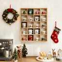 Wooden Coffee Mug Display Rack, Wall Mounted Coffee Cup Display Shelf, Hold 24 Mugs, Rustic Shot Glass Display Case, Coffee Mug Holder Organizer for Kitchen, Coffee Station (23.6 * 29.5in)