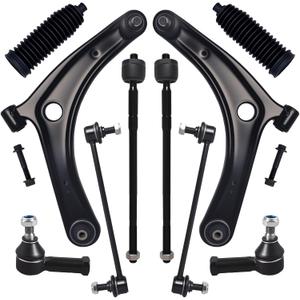 AUQDD 10Pc Front End Kit Fit For 2008-17 Mi-tsubishi Lancer (No Evo), 07-20 Outlander, 2 Lower Control Arm w/Ball Joint 2 Sway Bar Link 4 Outer Inner Tie Rod End (# K620548 K750385 EV800638 ES800471)