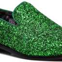SPK04 Men's Vintage Glitter Dress Loafers Slip On Shoes Classic Tuxedo Dress Shoes (12, Green)
