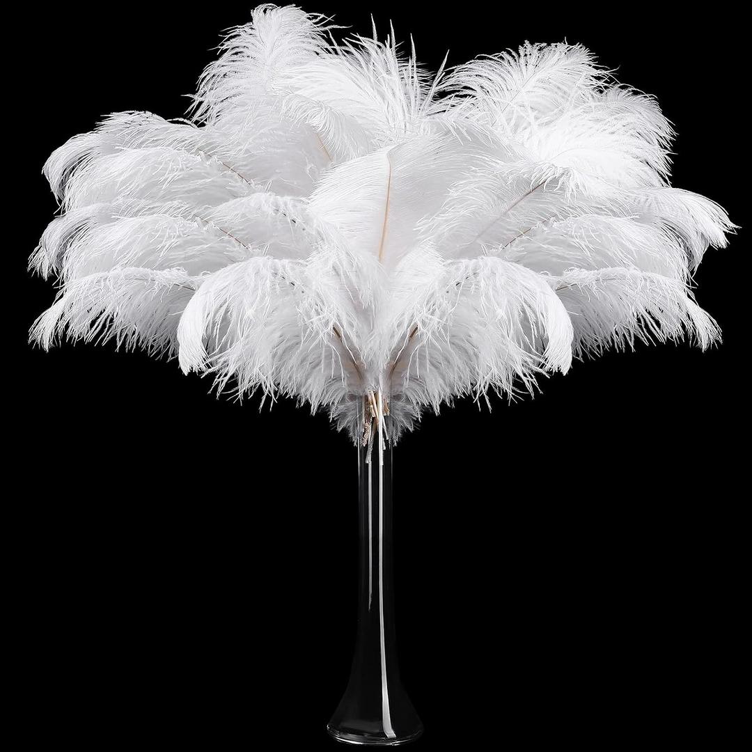 30 Pcs Large Natural Ostrich Feathers Bulk 16-18 Inch for Centerpieces for Wedding Party Centerpieces Home Decoration Flower Arrangement (White)
