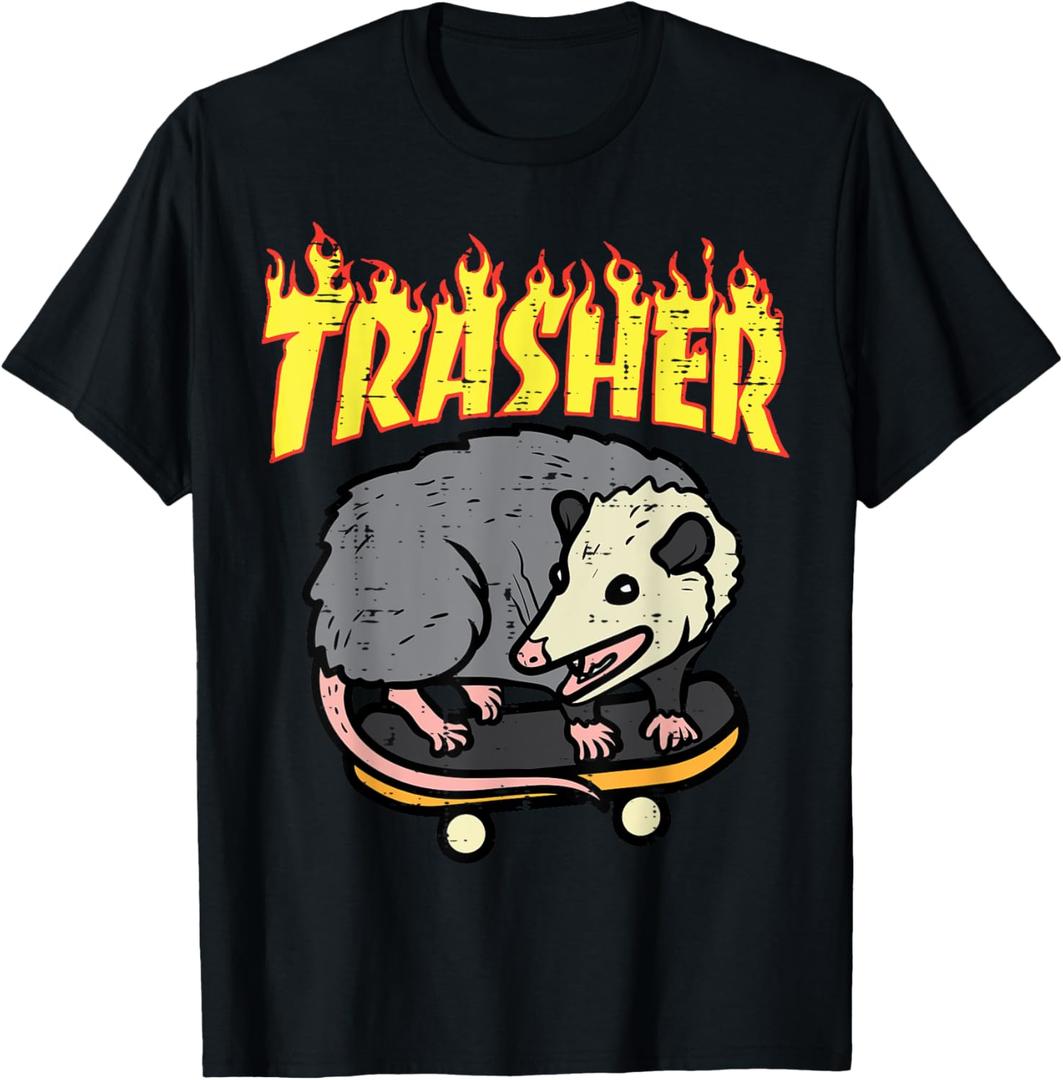 Opossum Skateboard Trasher Funny Possum Skater Men Boys Kids T-Shirt (Small, Black)