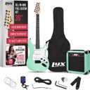 LyxPro 39 inch Electric Guitar Kit Bundle with 20w Amplifier, All Accessories, Digital Clip On Tuner, Six Strings, Two Picks, Tremolo Bar, Shoulder Strap, Case Bag Starter kit Full Size - Green (39" Right Handed)