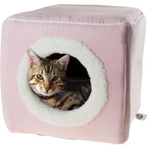 Cat House - Indoor Bed with Removable Foam Cushion - Cat Cave for Puppies, Rabbits, Guinea Pigs, and Other Small Animals by PETMAKER (Pink)