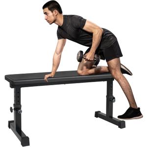 Flat Weight Bench, Utility Workout Adjustable Height Weight Bench Press with Thick Cushion & Anti-slip Foot Pads, Compact Strength Training for Exercise & Fitness, Home/Gym Easy Assembly