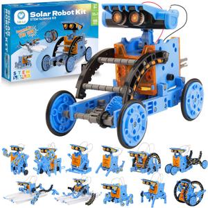 Sillbird Solar Building Robot Kit STEM Gift for Boys Aged 8-13, DIY Science Educational Toys for Kids Teens Birthday, 12-in-1 Solar or Battery Powered Robotic Set with 197 Pieces (Blue)