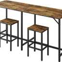 YATINEY 70.9" Bar Table and Chairs Set, Dining Table and Chair Sets, 3 Piece Counter Height Table and 2 Stools, Kithcen Table for Home Restaurant, Bar, Rustic Brown BT09BR