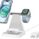 Magnetic Wireless Charger for iPhone - 3-in-1 Fast Charging Station Compatible with MagSafe Charger iPhone 16-12 Series Apple Watch AirPods for Nightstand Desktop Bedside (White)