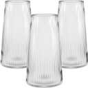 3 Pcs 8 Inch Tall Glass Vase for Flower, Flower Vases for Bouquet, Modern Glass Vases, Clear Ribbed Vase for Living Room, Bedroom, Dining Table, Office, Wedding, Centerpieces
