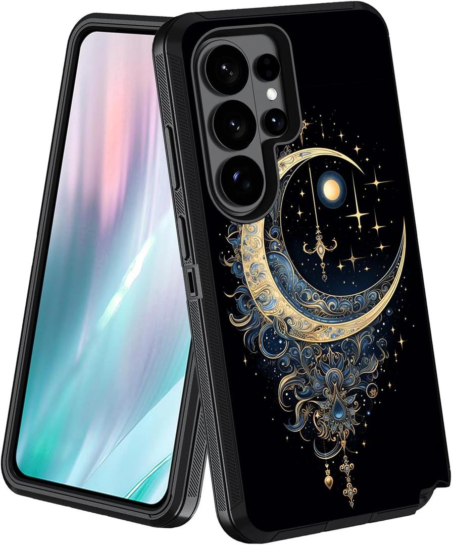 for Galaxy S26 Ultra Case, Military Grade Heavy Duty [3-Layer] Dustproof Shockproof Full-Body Protective Cover for Samsung Galaxy S26 Ultra 5G 2026, Celestial Theme Stars with Crescent Moon
