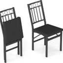 JOIN IRON Folding Dining Chair Set of 2, Rustic Brown Wood Seat with Metal Frame, Foldable Kitchen Chairs, No Assembly Required, Space Saving Chairs for Small Apartment and Dining Room (Black)