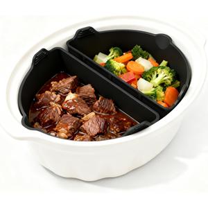 Silicone Slow Cooker Divider Insert for 6-8 Quart Oval Crock Pot, Reusable Heat Resistant Liners, Cook Two Meals at Once without Mixing Flavors, BPA-Free, Dishwasher Safe (Grey, 2-Pack)