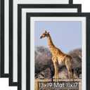 13x19 Wooden Poster Frame Set of 4 (with 11x17 Mat), Solid Wood with Plexiglass, Wall Mount Display, Large Picture Frames Collage Wall Dcor, Black