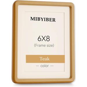 6x8 Picture Frame Wood Natural Solid Teak Photo Frames with 4x6 Mat, Handcrafted Wooden Frame for Tabletop or Wall Mounting Display