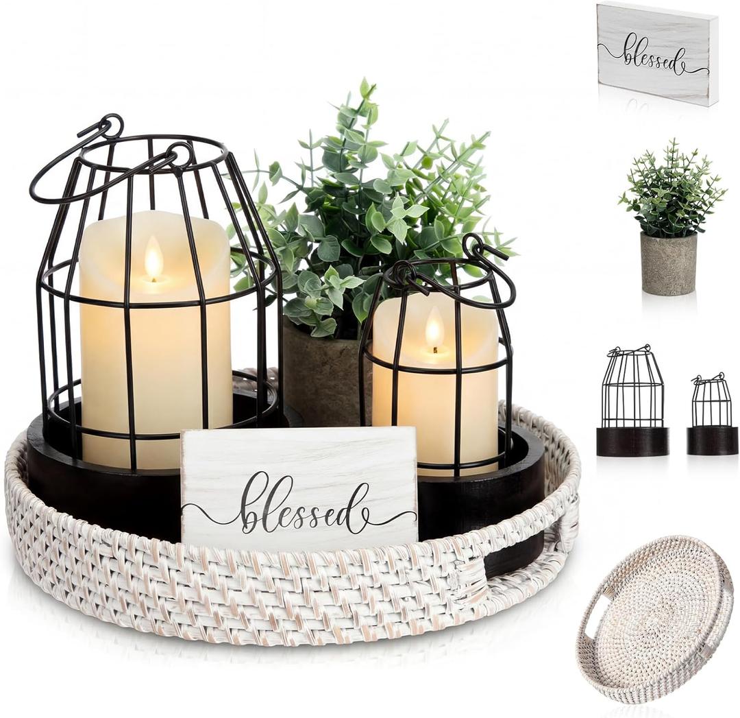 Mumufy Modern Rustic Farmhouse Candle Lantern Set of 5 (Candles are Not Included), Decorative Lanterns for Living Room Table Centerpieces Fireplace Mantle Modern Home Decor(Small,Black, Brown)