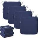 IPYNBAP 19x19x3 Inch Outdoor Chair Cushion Cover Set of 4, Water-Resistant & Fade-Resistant Patio Seat Cushion Cover, Replacement Cushion Covers for Chairs with Handle and Ties, 4 Pack, Navy Blue