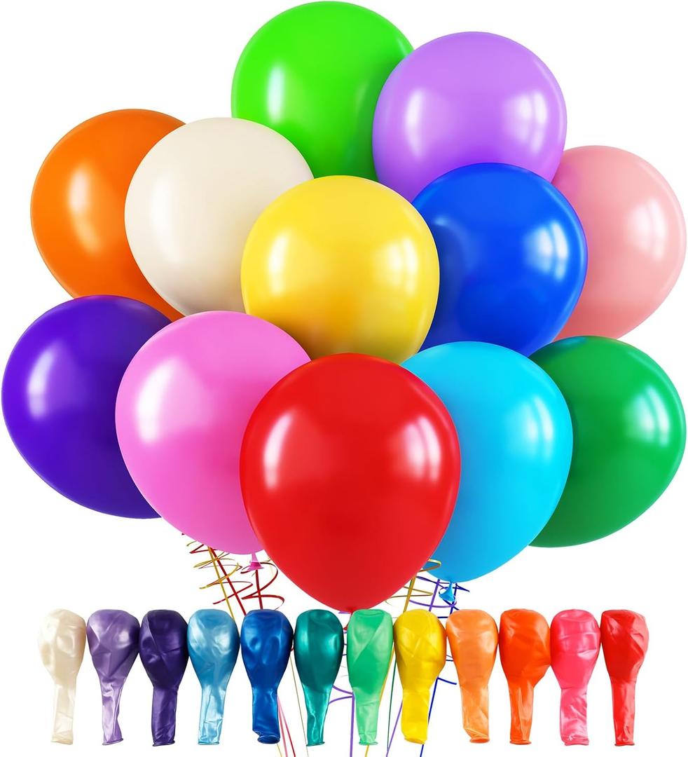 RUBFAC 120 Balloons Assorted Color 12 Inches Rainbow Latex Balloons, 12 Bright Color Party Balloons for Birthday Baby Shower Wedding Party Supplies Arch Garland Christmas Gifts
