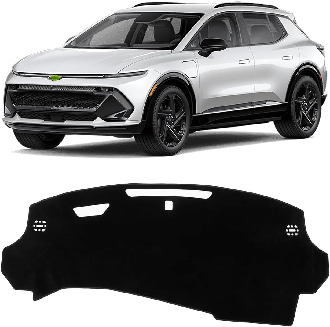 KUST Black Dash Cover for Chevy Equinox EV 2024 2025 2026 (Fit for EV Without HUD) Polyester Dashboard Cover Left Hand Drving Dash Carpet Non-Slip Interior Accessories for Equinox Custom Fit Dash Mat